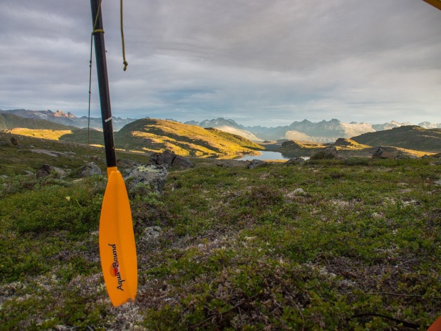 Sunrise during a packrafting expedition on Southern Greenland